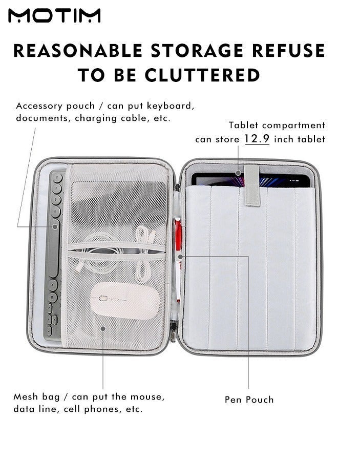 موتيم حقيبة حافظة للكمبيوتر اللوحي مقاس 12.9 بوصة مقاومة للماء، حقيبة كمبيوتر محمول مبطنة بالجلد، حقيبة حمل بمقبض، يمكن تقسيمها إلى أقسام لتخزين MacBook Air وiPad والماوس وكابلات البيانات، إلخ. - Image 5